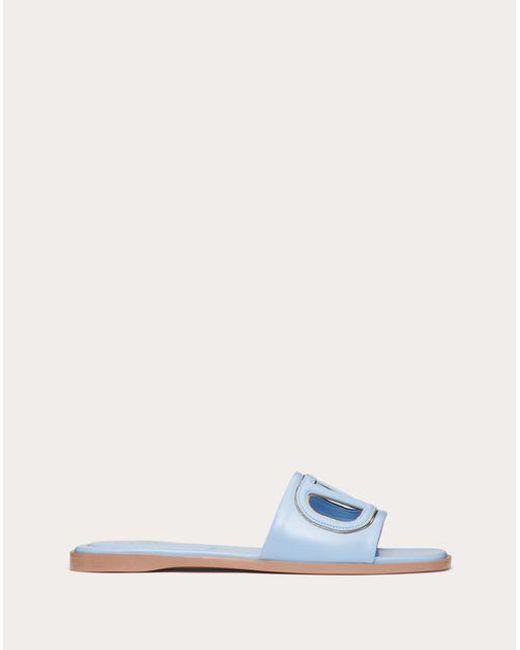 Valentino Garavani White Vlogo Cut-out Calfskin Slide Sandal