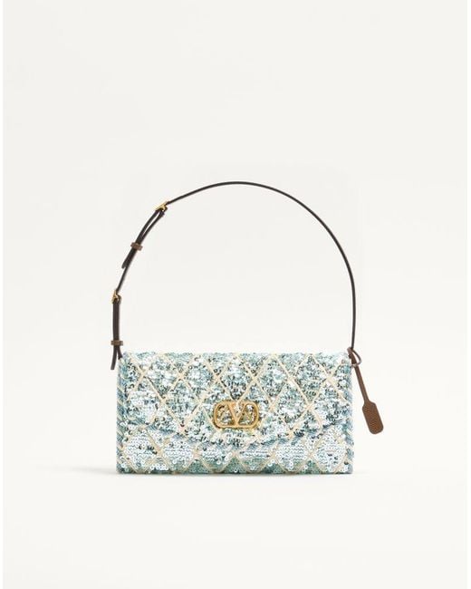 Valentino Garavani Blue Devain Small Shoulder Bag With Rhombelle Embroidery