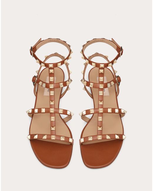 rockstud calfskin ankle strap flat sandal