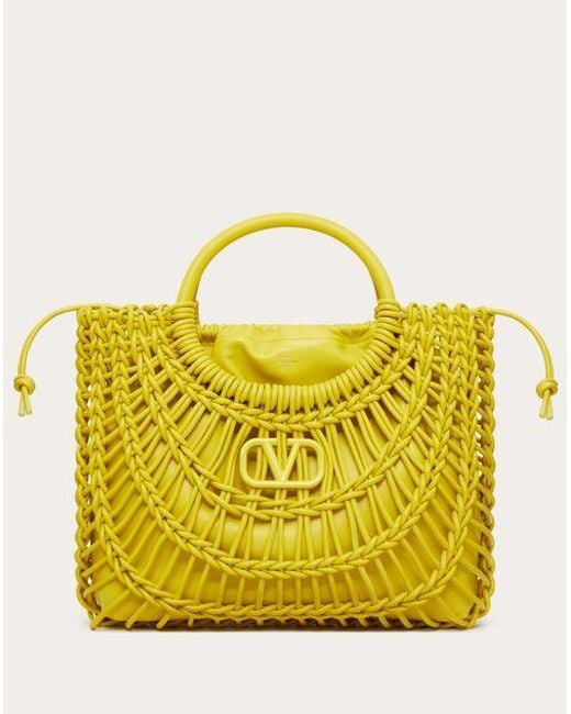 Valentino Garavani Yellow Allknots Woven Leather Shopper