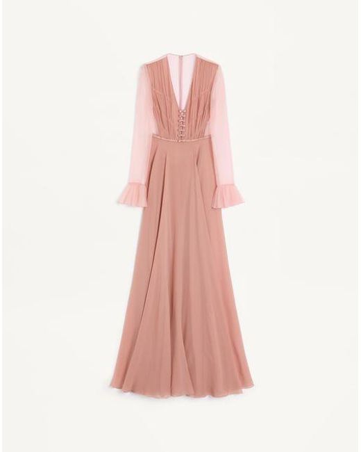 Vestido Largo De Georgette Liviano Mujer Valentino de color Pink