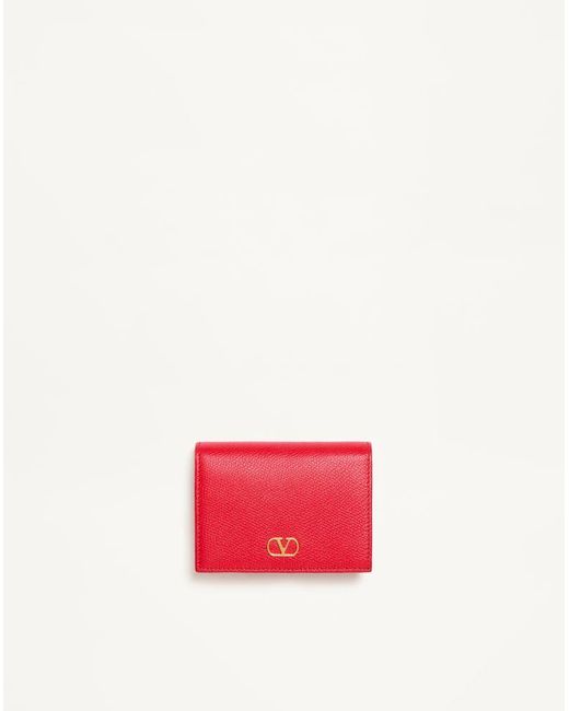Valentino Garavani Pink Vlogo Signature Grainy Calfskin Wallet