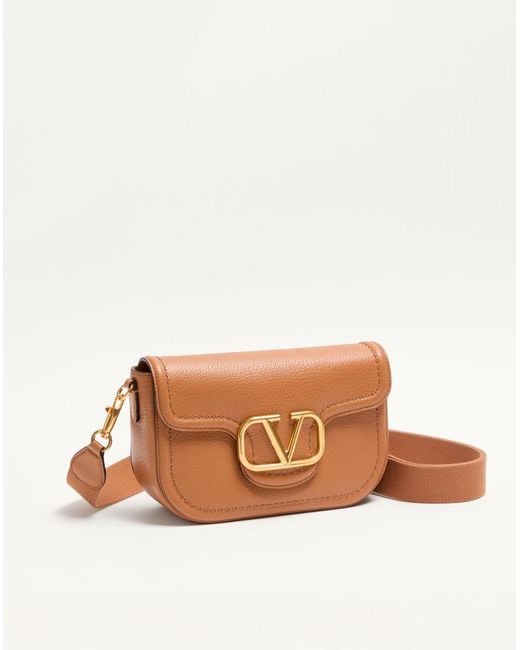 Valentino Garavani Brown Alltime Grainy Calfskin Shoulder Bag