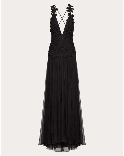 Valentino Black Embroidered Crepe Couture Long Dress