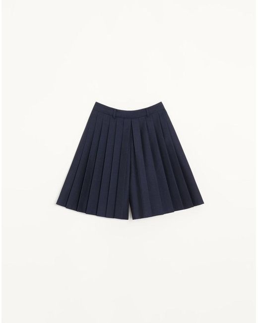 Valentino Blue Pleated Wool-Mohair Culottes
