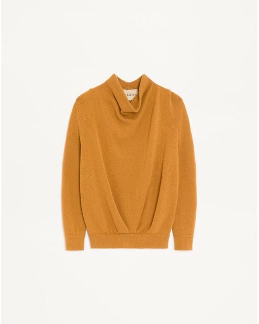 Valentino Orange Cashmere Jumper With Draped High Collar for men