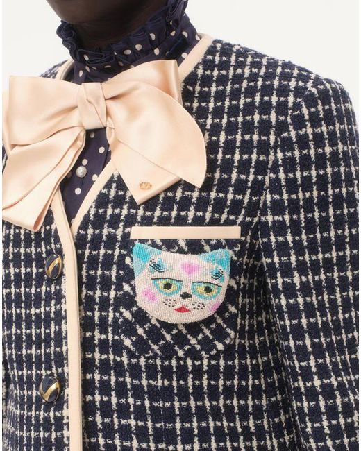 Valentino Garavani ル シャ デ ラ メゾン ジャカードファブリック レジン X ビーズ エンブロイダリーブローチ 女性 マルチカラー Blue