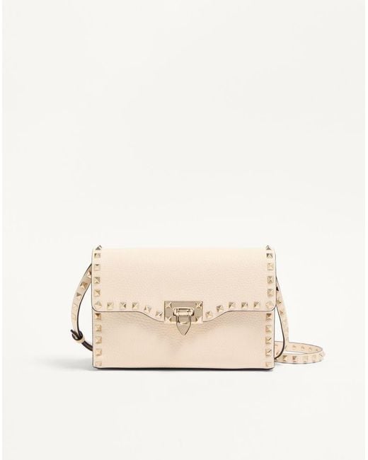 Valentino Garavani Natural Small Rockstud Grainy Calfskin Crossbody Bag