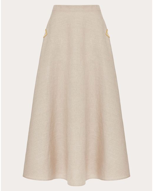 Valentino Natural Linen Canvas Midi Skirt