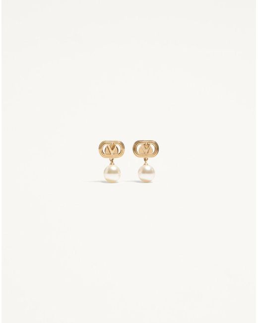 Valentino Garavani Natural Ovalette Metal Earrings With Swarovski Pearls