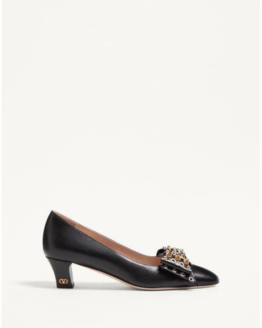Valentino Garavani ボウワウ スタッズ キッドスキン パンプス 45mm 女性 ブラック Black