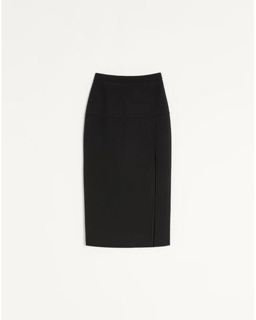 Falda Midi De Crepé De Lana Mujer Valentino de color Black
