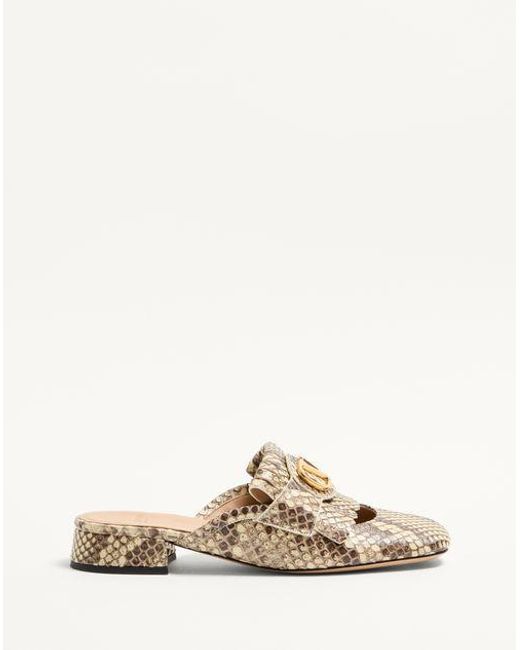 Valentino Garavani Natural Vlogo Signature Python Loafer Mule With Fringes 25Mm