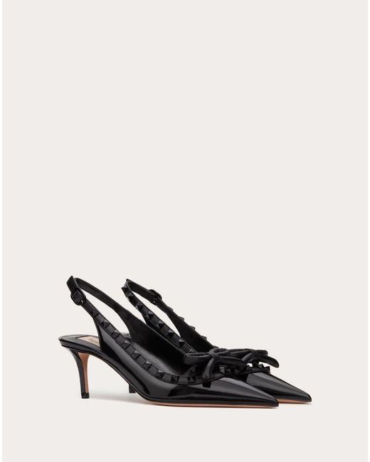 Valentino Garavani Natural Rockstud Bow Slingback Pump In Patent Leather With Matching Studs 60mm