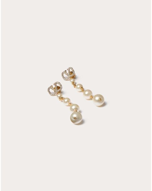 Valentino Garavani Natural Vlogo Signature Metal Earrings With Swarovski® Crystals And Pearls