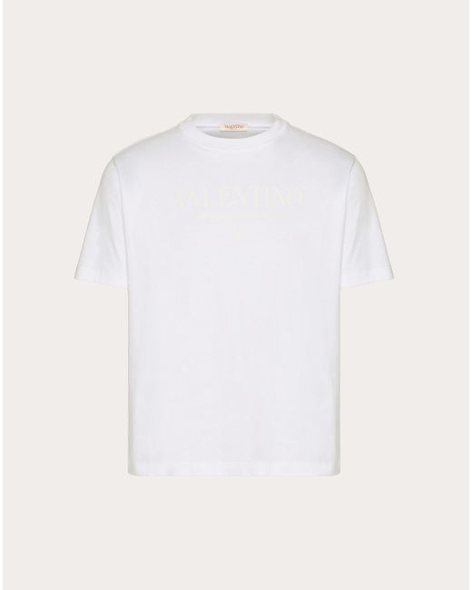 Valentino White Print Cotton Crewneck T-shirt for men