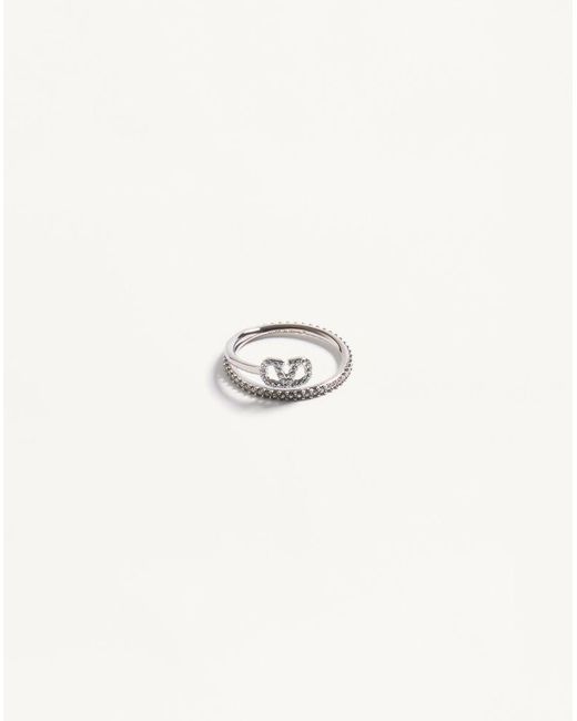 Valentino Garavani Natural Vlogo Signature Metal And Swarovski Crystal Ring