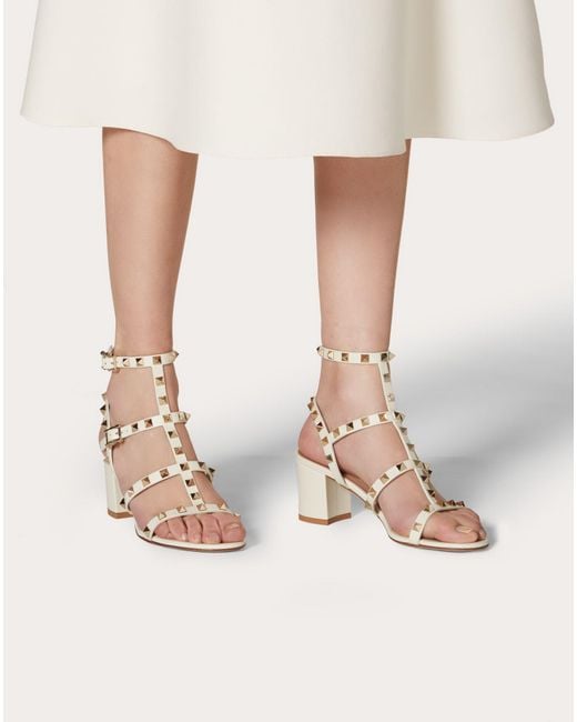 rockstud calfskin ankle strap flat sandal