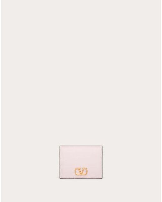 Valentino Garavani Pink Compact Vlogo Signature Grainy Calfskin Wallet