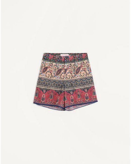 Valentino White Cotton Muslin Bermuda Shorts With Voyage Imaginaire Print And Passementerie Trim for men