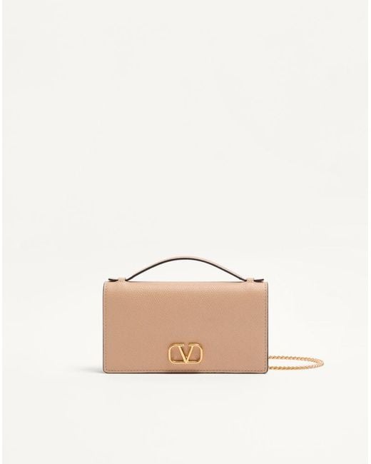 Valentino Garavani Natural Vlogo Signature Grainy Calfskin Wallet With Chain