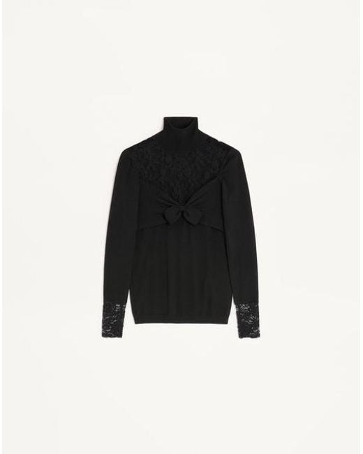 Valentino Black Wool Jumper With Lace