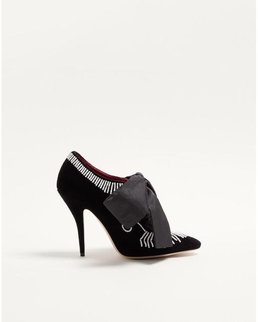 Valentino Garavani Black Rockocò Velvet Ankle Boot With Beaded Embroidery 105Mm