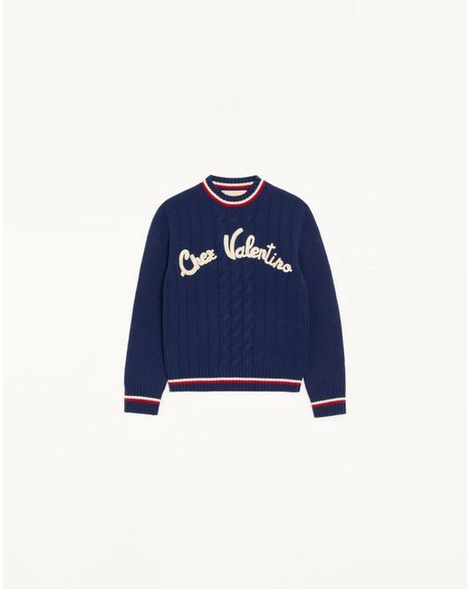Valentino Blue Embroidered Wool Jumper