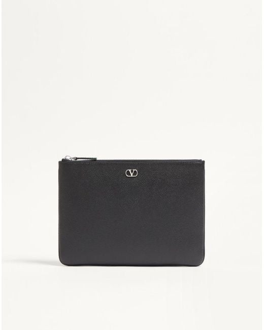 Valentino Garavani White Vlogo Signature Grainy Calfskin Pouch for men