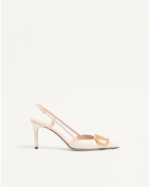Valentino Garavani Natural Vlogo Signature Slingback Calfskin Pump With Jewel Logo 80Mm 35.5