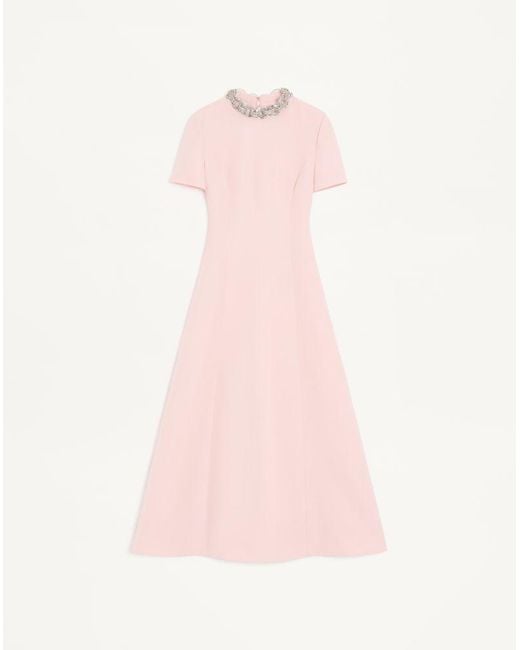 Valentino Pink Crepe Couture Embroidered Midi Dress 36