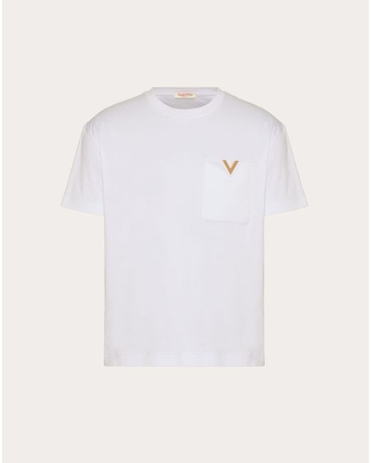 Valentino BAUMWOLL-T-SHIRT MIT V-DETAIL IN METALLIC in White für Herren