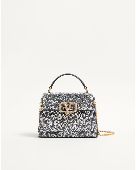 Valentino Garavani White Mini Vsling Handbag With Rhinestones And Jewel Logo