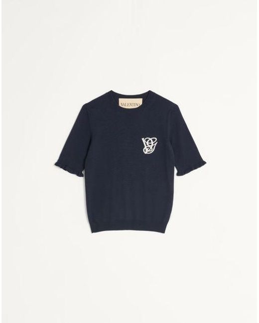 Valentino Blue Embroidered Wool Top