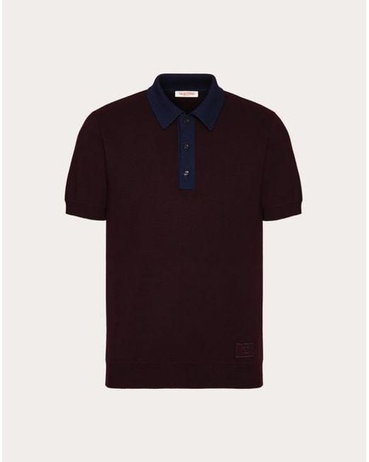 Valentino Black Wool Polo Shirt With Vlogo Signature Embroidery for men