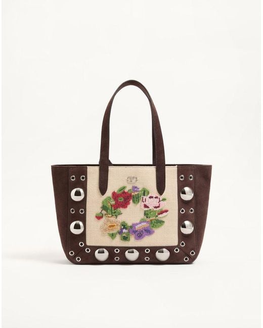 Valentino Garavani White Nellcôte Embroidered Medium Shopping Bag