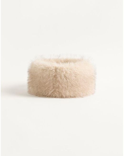 Valentino Garavani Natural Vlogo Signature Faux Fur Headband