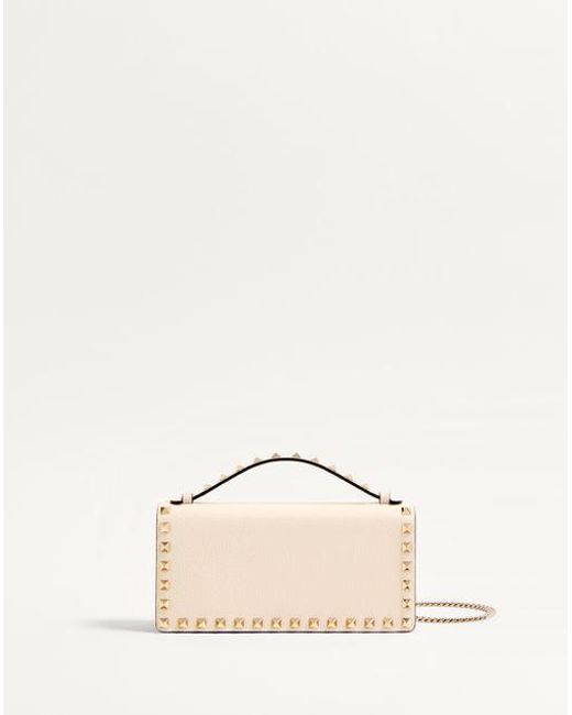 Valentino Garavani Natural Rockstud Wallet With Chain