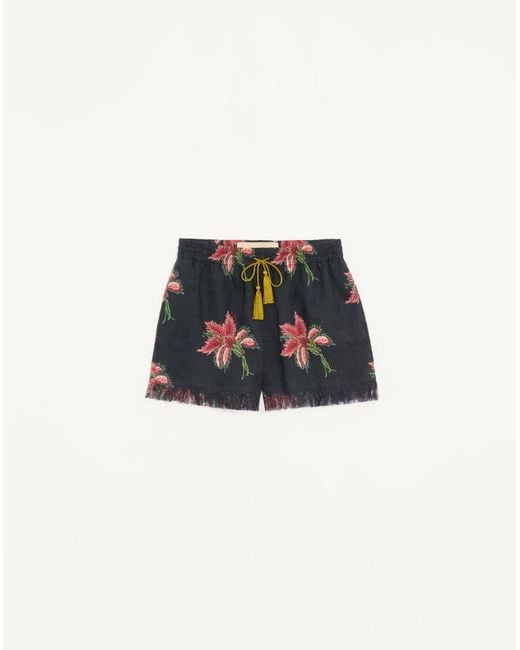 Valentino Multicolor Papier Floral Linen Shorts