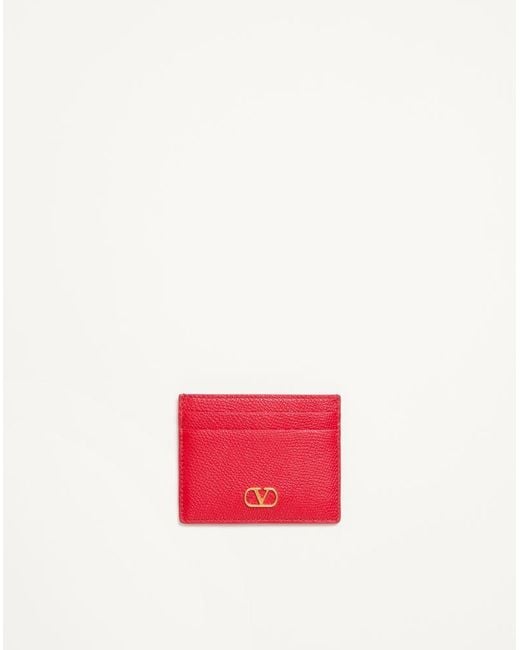 Valentino Garavani Pink Vlogo Signature Grainy Calfskin Card Holder