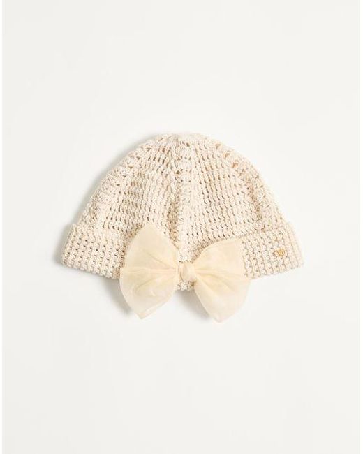 Valentino Garavani Natural Cotton Beanie Hat With Organza Bow
