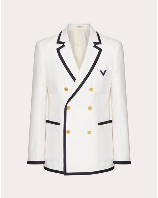 Valentino White Double-breasted Wool And Silk Jacket With Rubberised V Detail for men