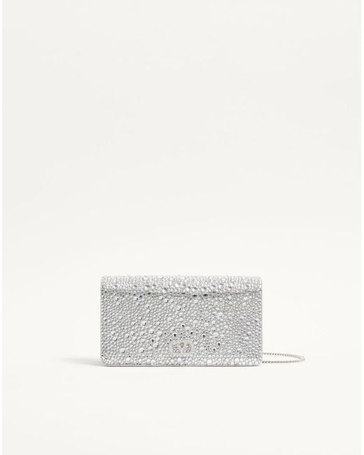 Valentino Garavani White Mini Vlogo Signature Crossbody Bag With Sparkling Embroidery