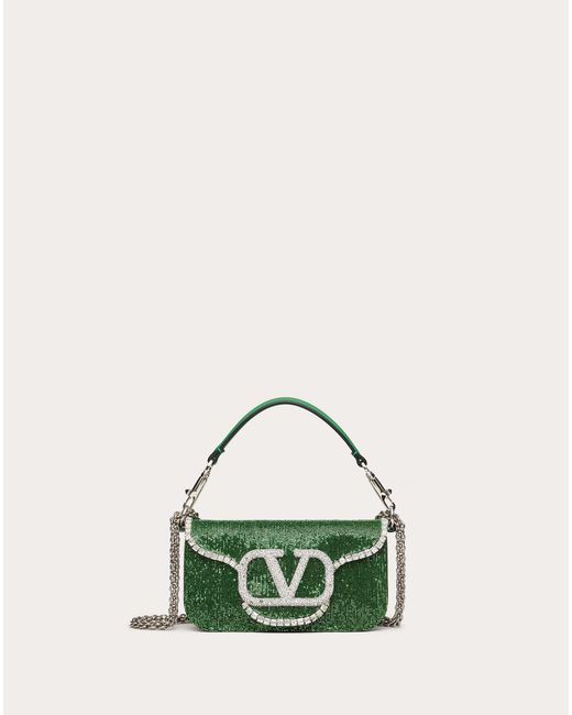 Valentino Garavani Green Locò Embroidered Small Shoulder Bag