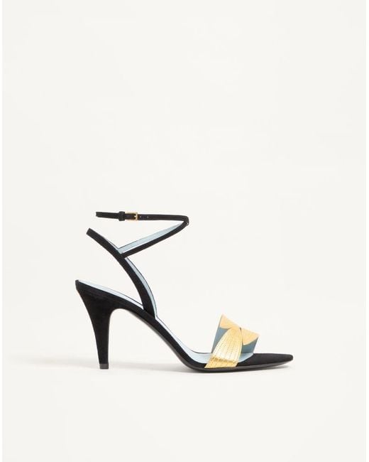 Valentino Garavani Natural Foliefoliage Suede Sandal 85Mm 35.5