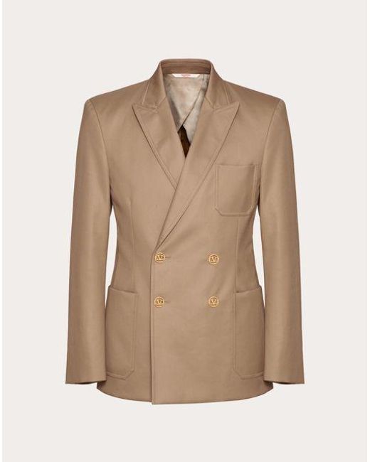 Valentino Natural Double-breasted Jacket In Cotton Satin for men