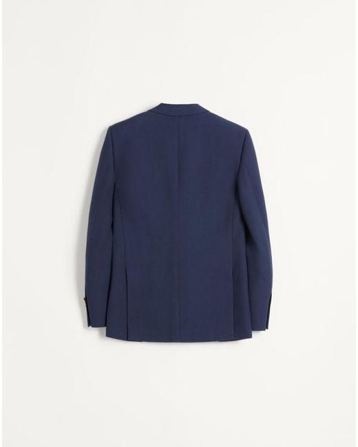 Valentino Blue Single-Breasted Wool Gabardine Jacket for men