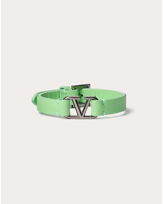 Valentino Garavani Green Vlogo Signature Leather Bracelet for men