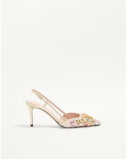 Valentino Garavani Natural Vlogo Signature Slingback Décolleté With Rhombelle Embroidery 80Mm