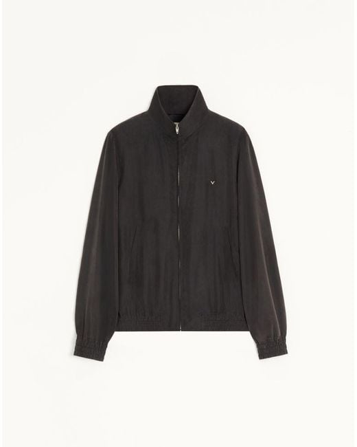Valentino Black Washed Silk Jacket With Metallic V Detail for men